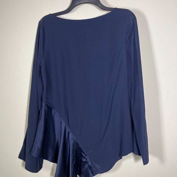 Elizabeth & James Long Wide Sleeve 100% Silk Navy Tunic Blouse Small - Picture 4 of 4